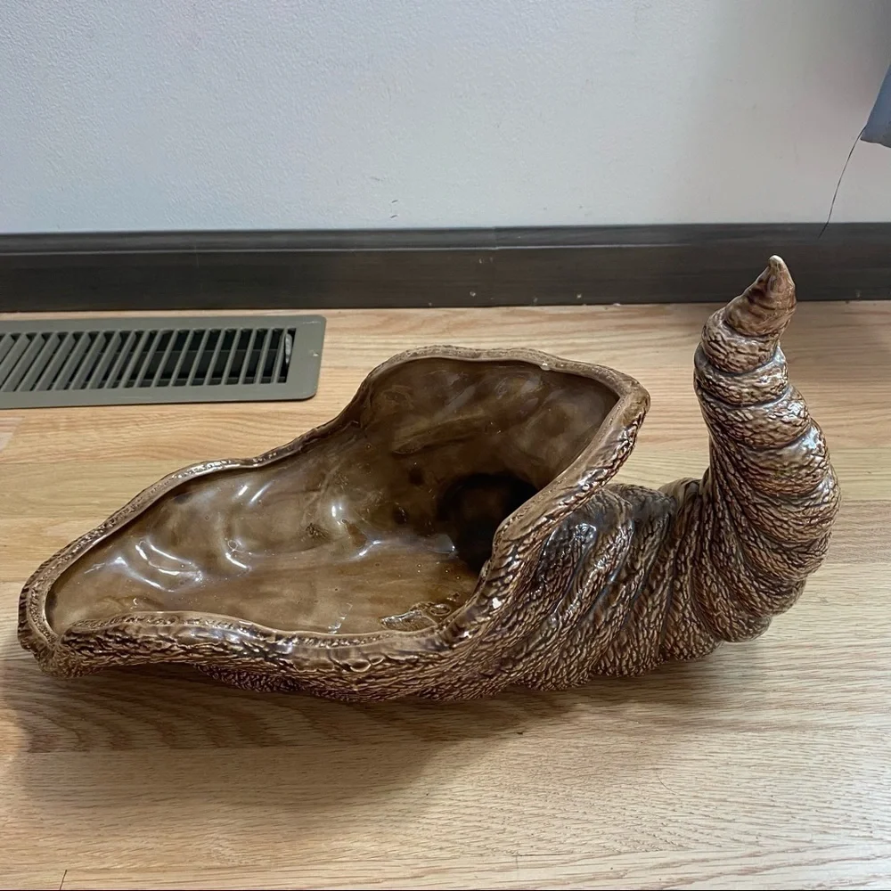 Vintage Ceramic Cornucopia Brown Thanksgiving Fall Decoration